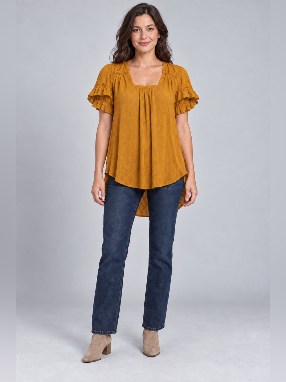 Maeve Anthropologie Mustard Textured Puff Sleeve Blouse Size S